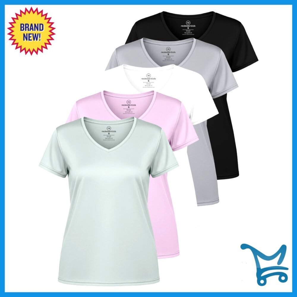 5 Pack Women's Dry-Fit V Neck Workout Tees, Moisture-Wicking Activewear Tops